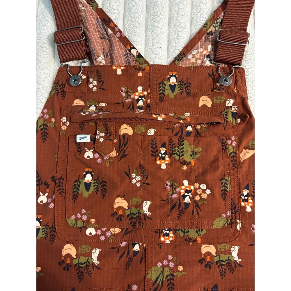 Duluth Trading Heirloom Gardening Bib Overalls Gnome chickens Large 31” Inseam - Picture 11 of 16
